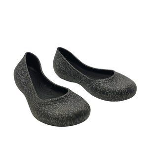 Crocs black gray slip resistant ballet flat speckled rubber womens 9